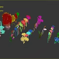 Various Colorful Flowers With Different Types Green Leaves And Stems Arranged