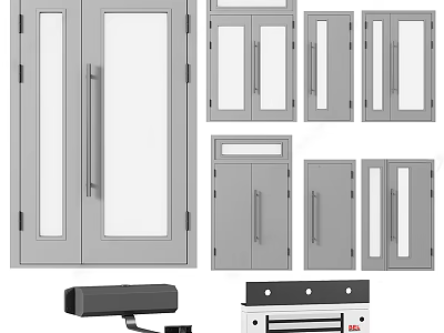 Various Door Styles Including Double Single Glass Panel Doors With Handles 3d model