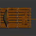 Orange Wooden Boat Model with Sail Oar and Ropes on Gray Background