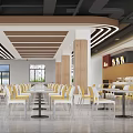 Spacious Modern Cafeteria Interior With Chairs Tables And Ceiling Lighting 3d model