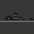 Cartoon Style Chinese Courtyard Scene With Traditional Black Roof Buildings Red Pathways And Small Plants
