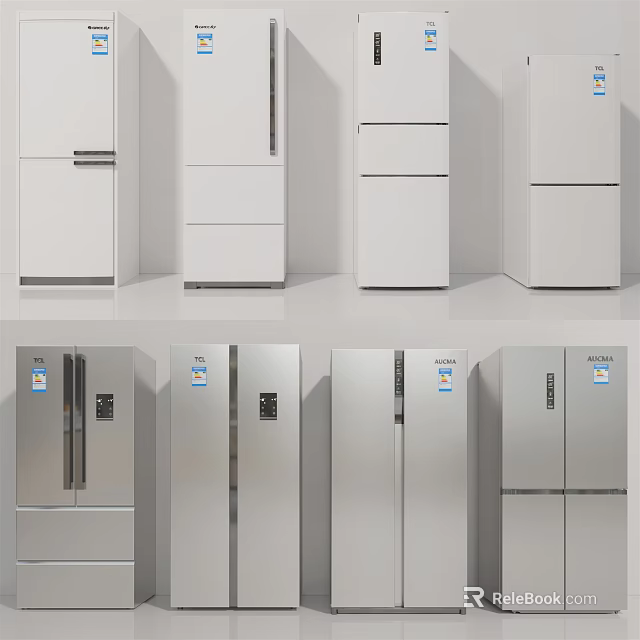 Modern Refrigerators in Various Styles White Silver Double Triple Door Designs Collection 3d model 