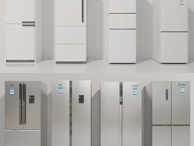 Modern Refrigerators in Various Styles White Silver Double Triple Door Designs Collection 3d model