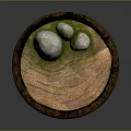 Wooden Circular Base With Mossy Stone Rocks And Natural Wave Texture 3d model