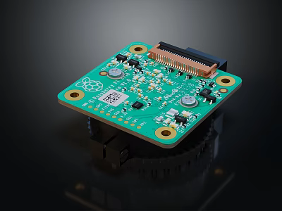 Green Printed Circuit Board With Electronic Components And Black Connector 3d model