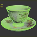 Porcelain Teacup and Saucer with Colorful Floral Patterns and Gold Rim