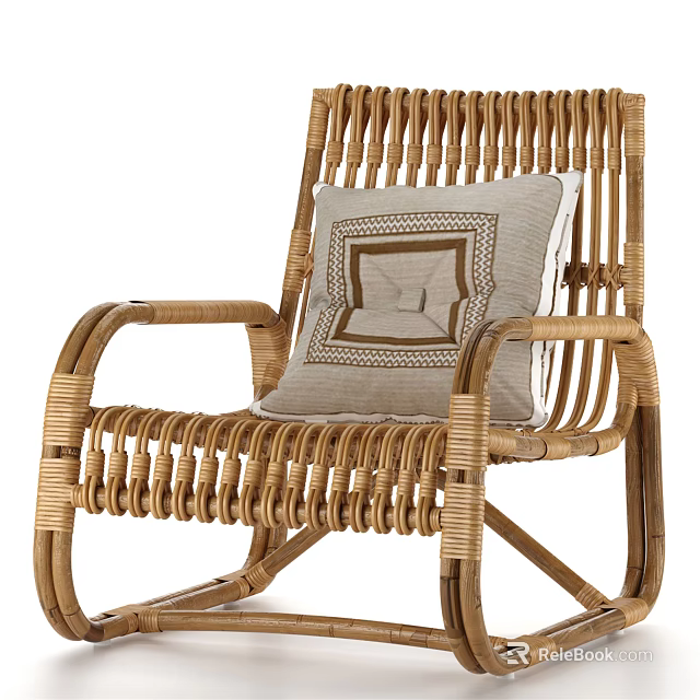 Rattan Rocking Leisure Chair with Neutral Cushion and Geometric Pattern Design 3d model 