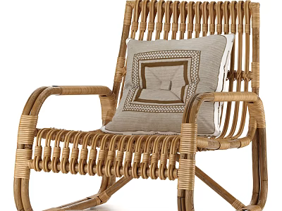 Rattan Rocking Leisure Chair with Neutral Cushion and Geometric Pattern Design 3d model
