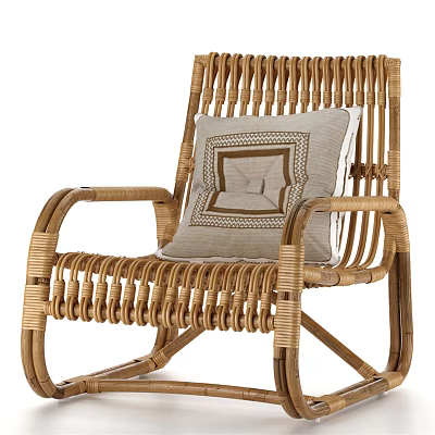 Rattan Rocking Leisure Chair with Neutral Cushion and Geometric Pattern Design 3d model