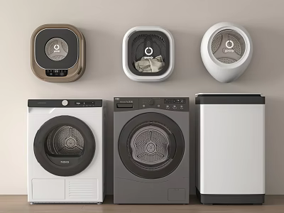 Modern Assorted Washing Machines Including Portable And Front Load Models In White Gray Brown 3d model