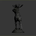 Detailed Bronze Moose Statue In Standing Pose With Intricate Base Design