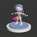 3D Character With Blue Hair White Outfit Holding Pink Yellow Ball And Yellow Blocks On Base