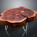 Natural Tree Stump Stool With Visible Growth Rings and Metal Hairpin Legs for Modern Interior