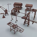 3D Models of Industrial Equipment Featuring Cranes Boom Arms And Structural Parts