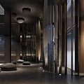 Modern Elegant Hotel Corridor Interior Design With Wooden Panels Ambient Lighting And Decorative Stones