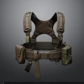 Brown And Green Tactical Vest With Multiple Pockets Straps And Utility Belt