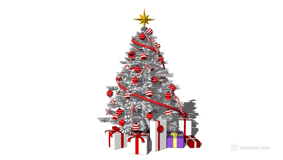 Decorated Christmas Tree With Red Ornaments And Gifts As Popular Photo Spot 3d model 