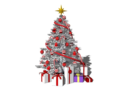 Decorated Christmas Tree With Red Ornaments And Gifts As Popular Photo Spot 3d model