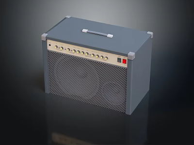 Gray Audio Speaker With Mesh Front Panel Top Handle Control Knobs And Red Indicator Light 3d model
