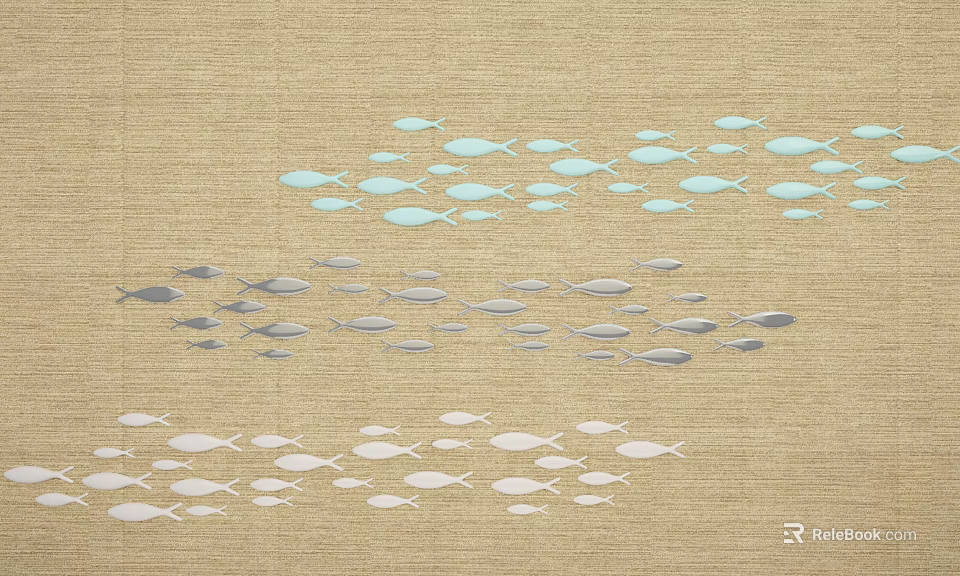 Decorative Beige Background Wall Decor with Light Blue Gray White Fish Patterns in School Arrangement 3d model 