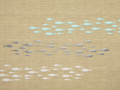 Decorative Beige Background Wall Decor with Light Blue Gray White Fish Patterns in School Arrangement 3d model