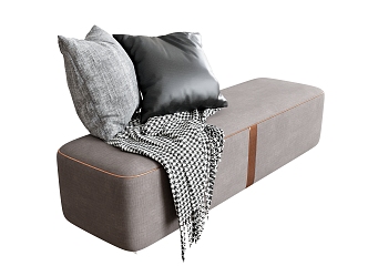 Bed End Stool Bench Sofa Stool Low Stool Pillow Blanket 3d model