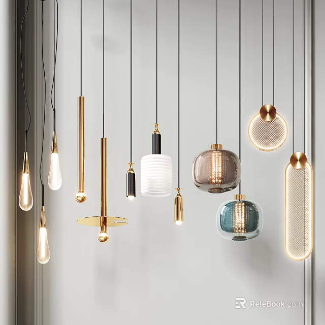 Modern Stylish Pendant Lights With Various Designs And Different Materials For Interior Decor 3d model