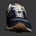 Blue Sneakers With White Laces Orange Accents Mesh Upper Leather Details And Brown Sole