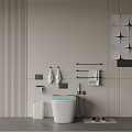 Modern Smart Toilet With Blue Light Strip White Towels And Brown Slippers On Gray Mat