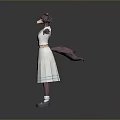 Game and Movie Character Pink Twin Ponytails White Dress Blue Stripes Yellow Belt Arms Outstretched