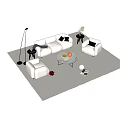 Modern Sofa And Coffee Table Set With Light Armchairs Floor Lamp And Decorative Rug