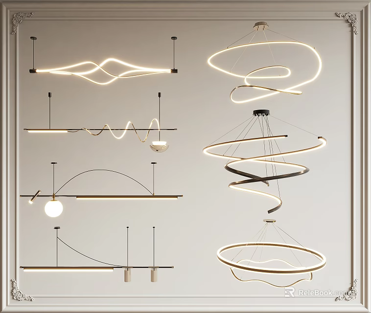 Contemporary Modern Pendant Lights Featuring Spiral Curved And Circular Design Shapes 3d model 