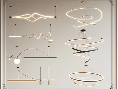 Contemporary Modern Pendant Lights Featuring Spiral Curved And Circular Design Shapes 3d model