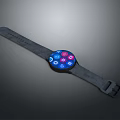Stylish Smartwatch with Gray Fabric Strap and Colorful Icons Digital Dial Design