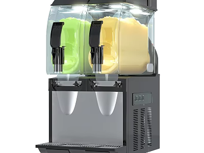 Cafe Dual Tank Slush Machine With Green And Yellow Slush Transparent Containers And White Cups 3d model