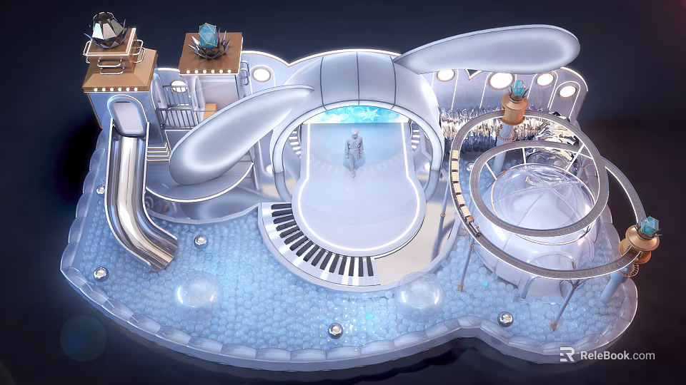 Futuristic Play Area With Slides Circular Tracks And Glowing Details 3d model 