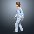 Woman in Casual Blue and White Striped Pajamas Full Body Portrait View