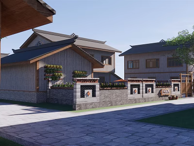 Rural Self Built House In Traditional Chinese Style With Wooden Structure Tile Roof And Courtyard 3d model