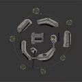3D Model Medieval Castle Building With Stone Walls Towers Arched Gateways And Potted Plants