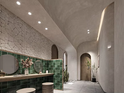 Luxury Beauty Salon Interior With Green Tile Walls Stone Accent And Vanity Mirrors 3d model
