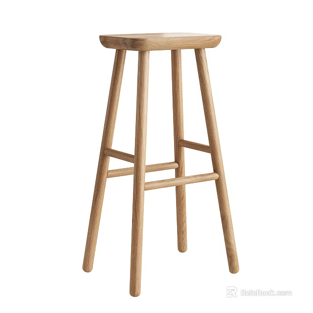 Wooden Oak Bar Stool With Simple Design And Crossbar Structure For Kitchen Bar Use 3d model 
