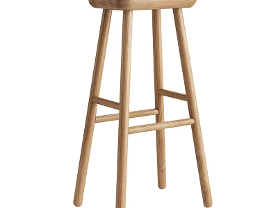 Wooden Oak Bar Stool With Simple Design And Crossbar Structure For Kitchen Bar Use 3d model