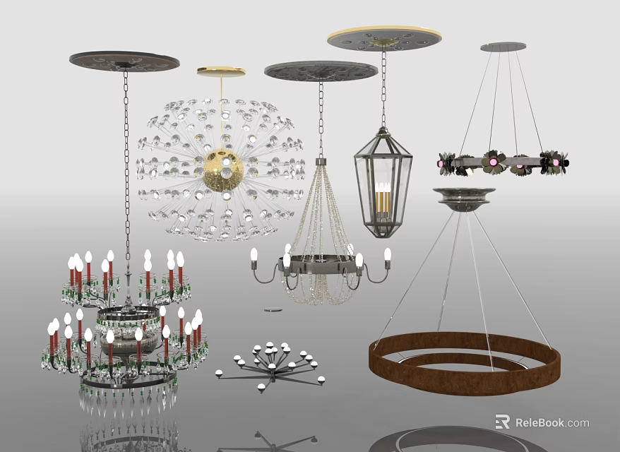 Various Elegant Chandeliers with Crystal Glass Metal Frames and Modern Classical Styles 3d model 