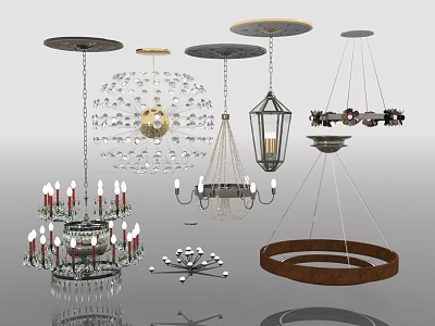 Various Elegant Chandeliers with Crystal Glass Metal Frames and Modern Classical Styles 3d model