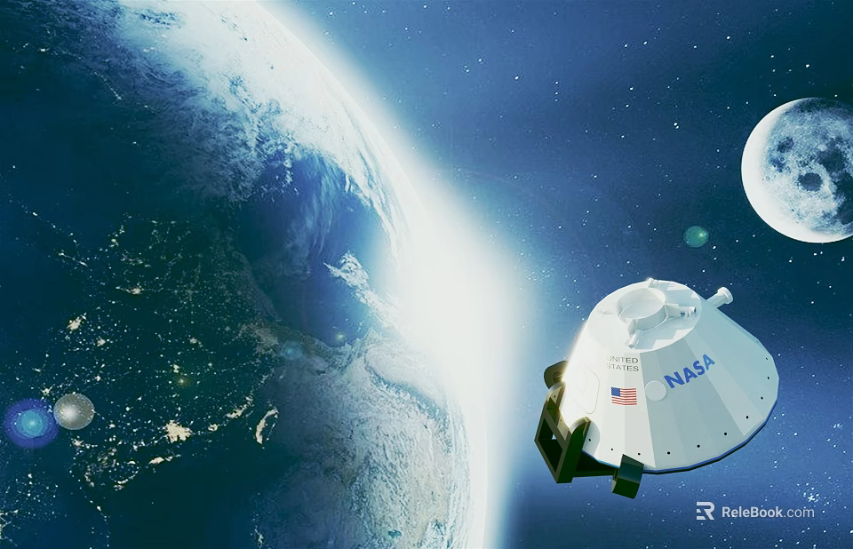Cartoon Space Scene With Earth Moon Stars And NASA Spacecraft 3d model 