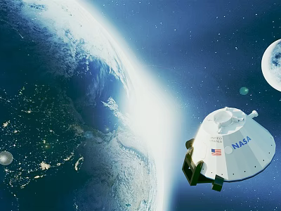 Cartoon Space Scene With Earth Moon Stars And NASA Spacecraft 3d model