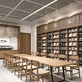 Spacious School Reading Room With Bookshelves And Chairs 3d model