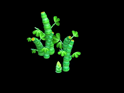 Green Bamboo Plants With Joints Clover Shaped Leaves And Small Shoot 3d model