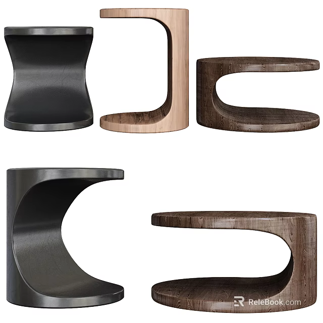 Modern Side Tables With Curved Design Wooden And Metal Finishes For Home Decor 3d model 