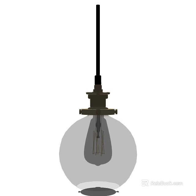 Industrial Vintage Pendant Light With Clear Glass Globe Filament Bulb And Metal Hanging Design 3d model 